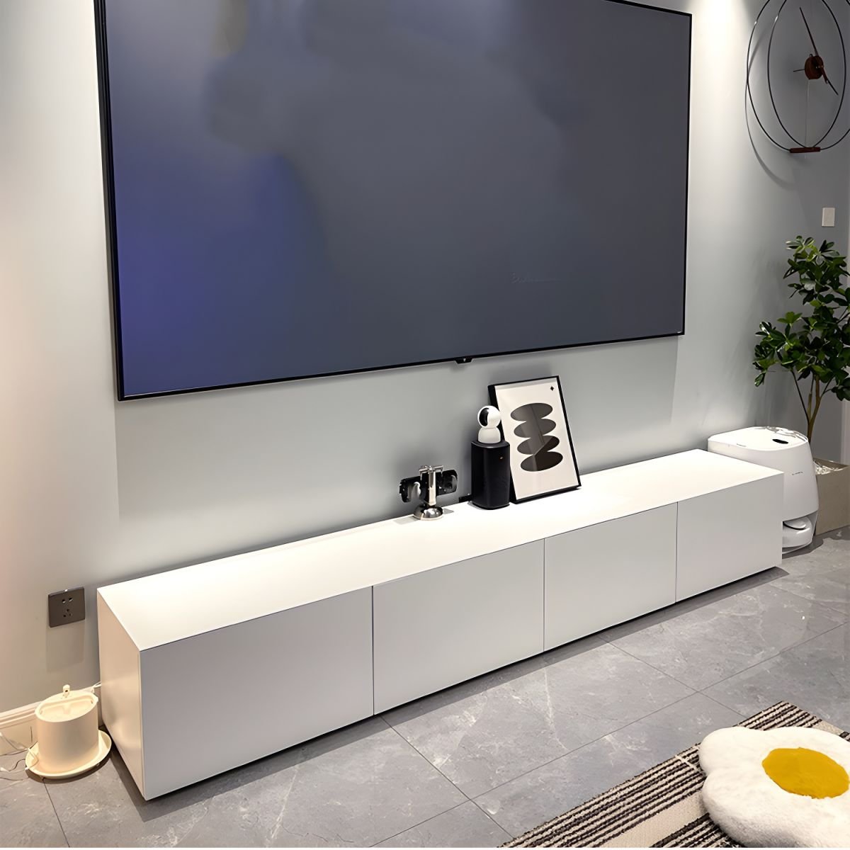 White Art Deco Wooden TV Stand with 4/3 Drawers and Cable Management - Image 4