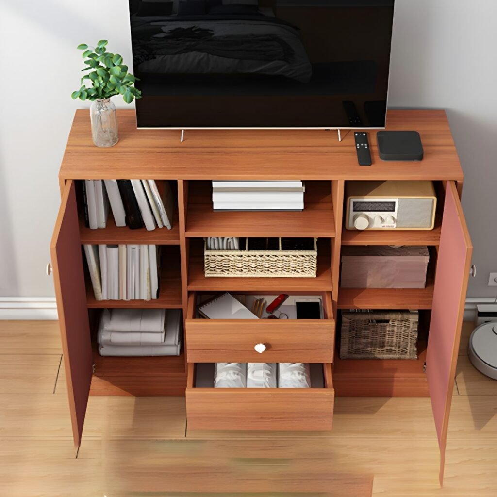 1200x12002 127 Elegant Tall White Wood TV Stand with 2 Drawers and Cabinets, 40 inch Compact High Media Console for Bedroom and Small Living Room