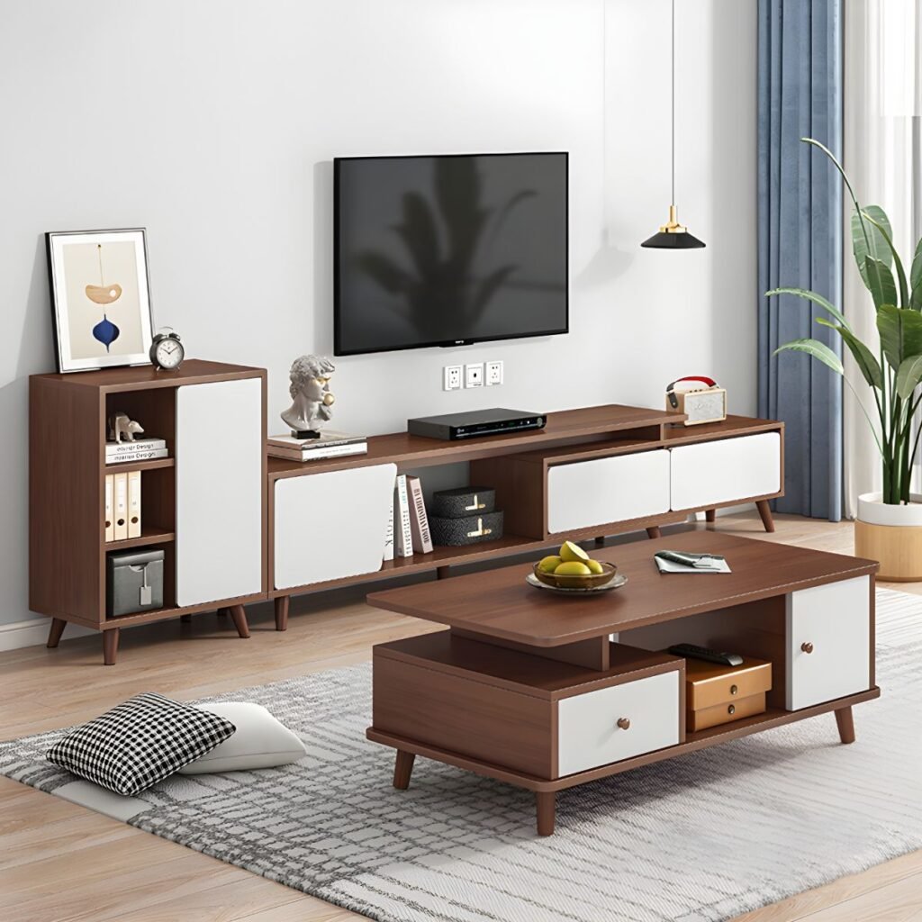 1200x12002 131 3-Drawer Modern Wood TV Stand with Open Storage and Cable Management