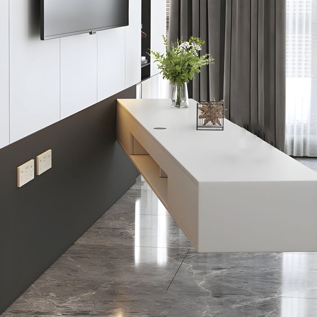 1200x12002 146 Floating White Media Console with 2 Drawers, Stunning 94 inch Wall Mounted Entertainment Unit for Modern Living