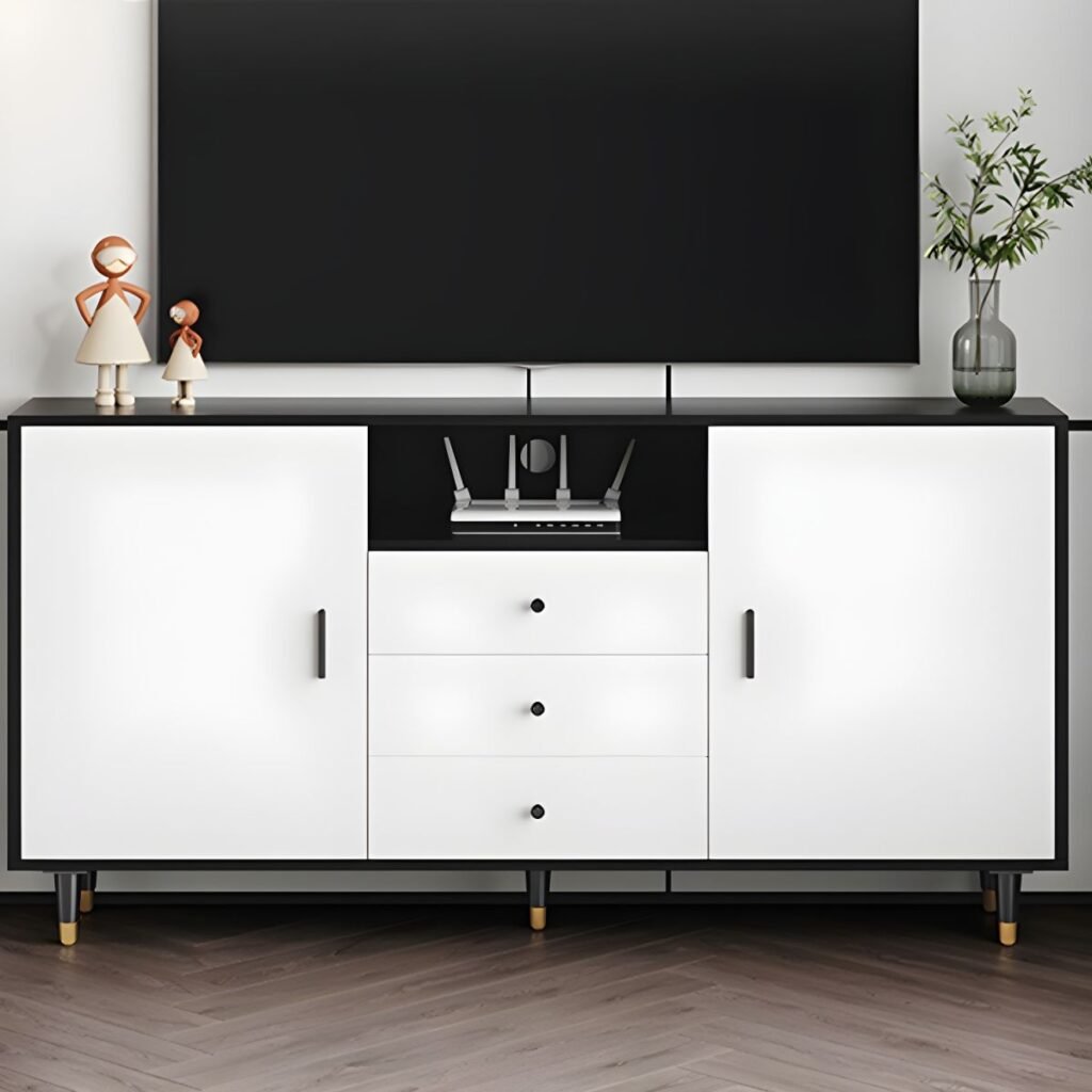 1200x12002 152 Sleek Grey White Media Base with 2 Drawers, Exquisite 51 inch Wall Mounted Console for Cozy Master Bedrooms