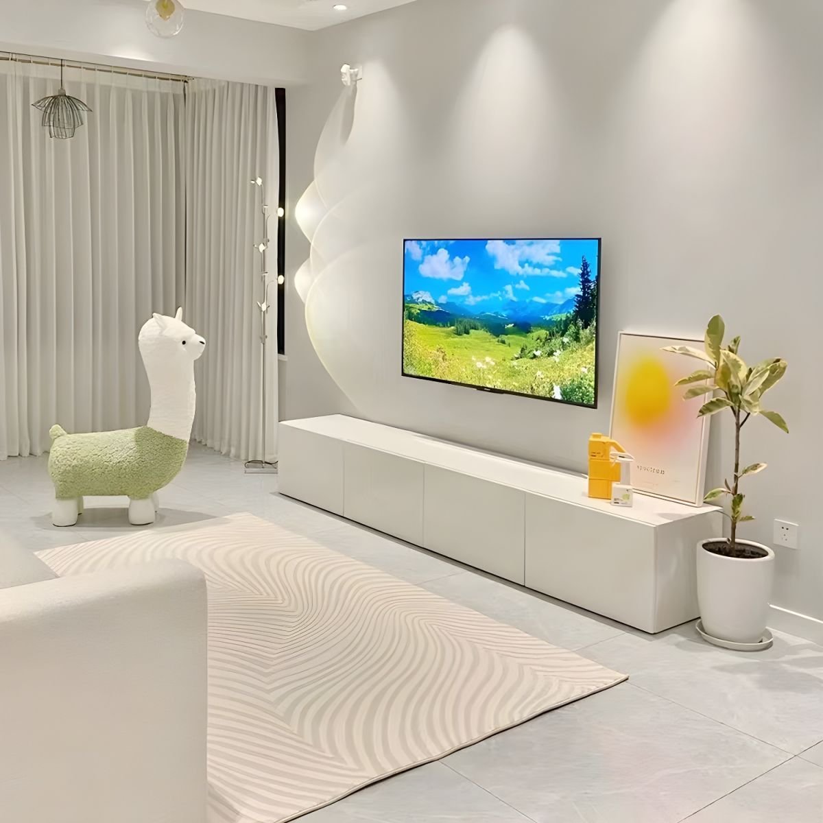 Contemporary Chalk Lumber TV Stand for Drawing Room with 4 Drawers - Image 3