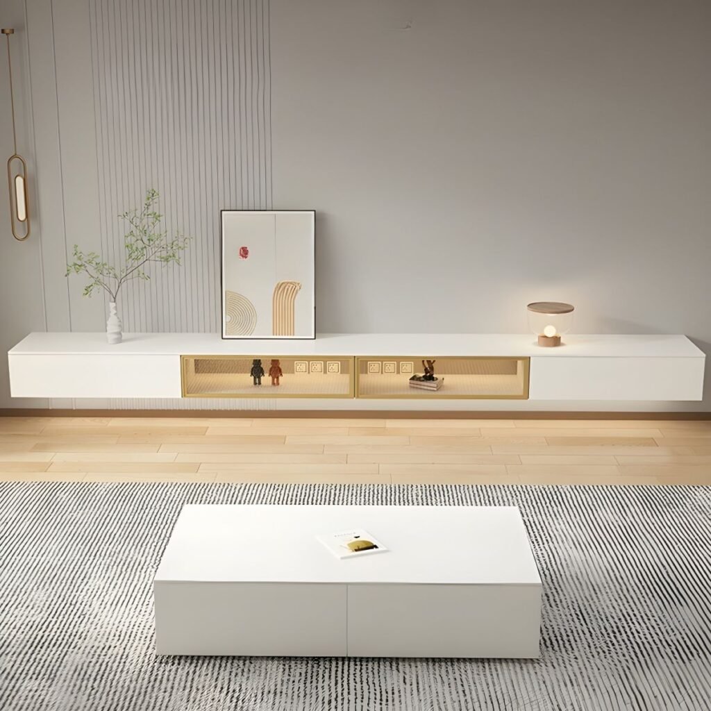 1200x12002 157 Apexerahomelife Floating Glass Door TV Stand JX-TVC-013 with LED Lights, Stunning 94 inch Modern Media Console for Luxury Homes