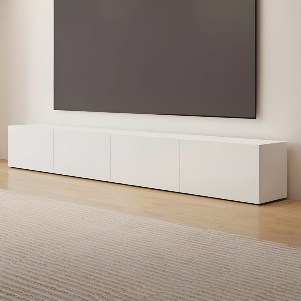 1200x12002 164 Ultra Slim White TV Console, Captivating 71 inch Low Profile Media Base with 4 Drawers for Clean Living