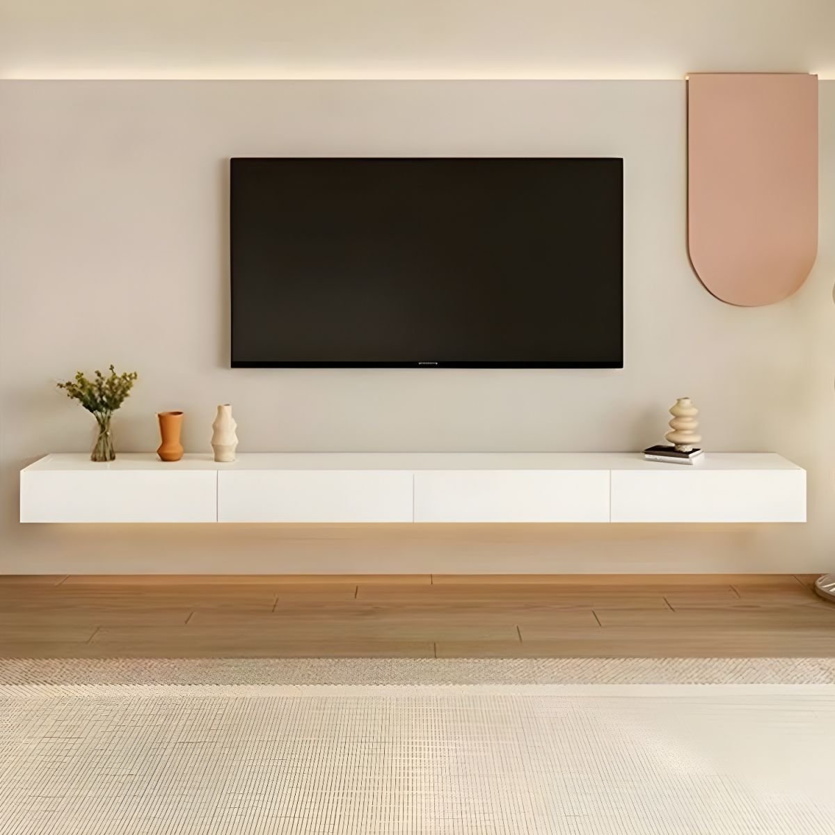 Art Deco Wooden TV Stand with Shelf, 2 Drawers, 2 Cabinets, and Cable Management - Image 4