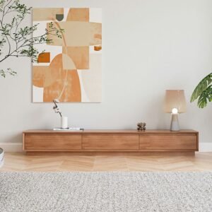 Modern Wood Grain Floor TV Stand with 3 Drawers, Stunning 63 inch Low Profile Media Base for Elegant Homes