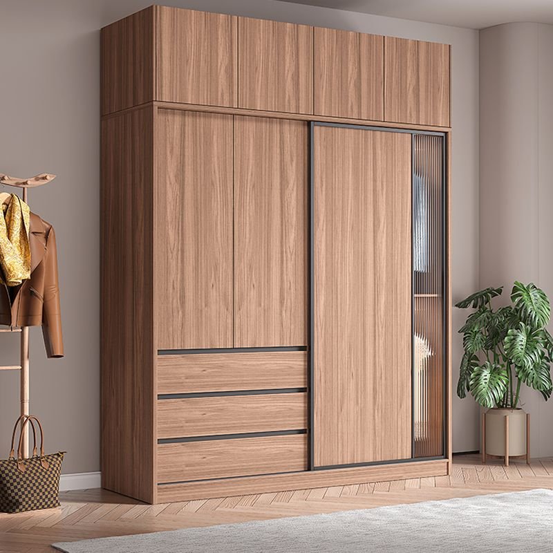 Minimalist Manufactured Wood Wardrobe Closet with Interior Shelves and Clothing Rod - Image 3