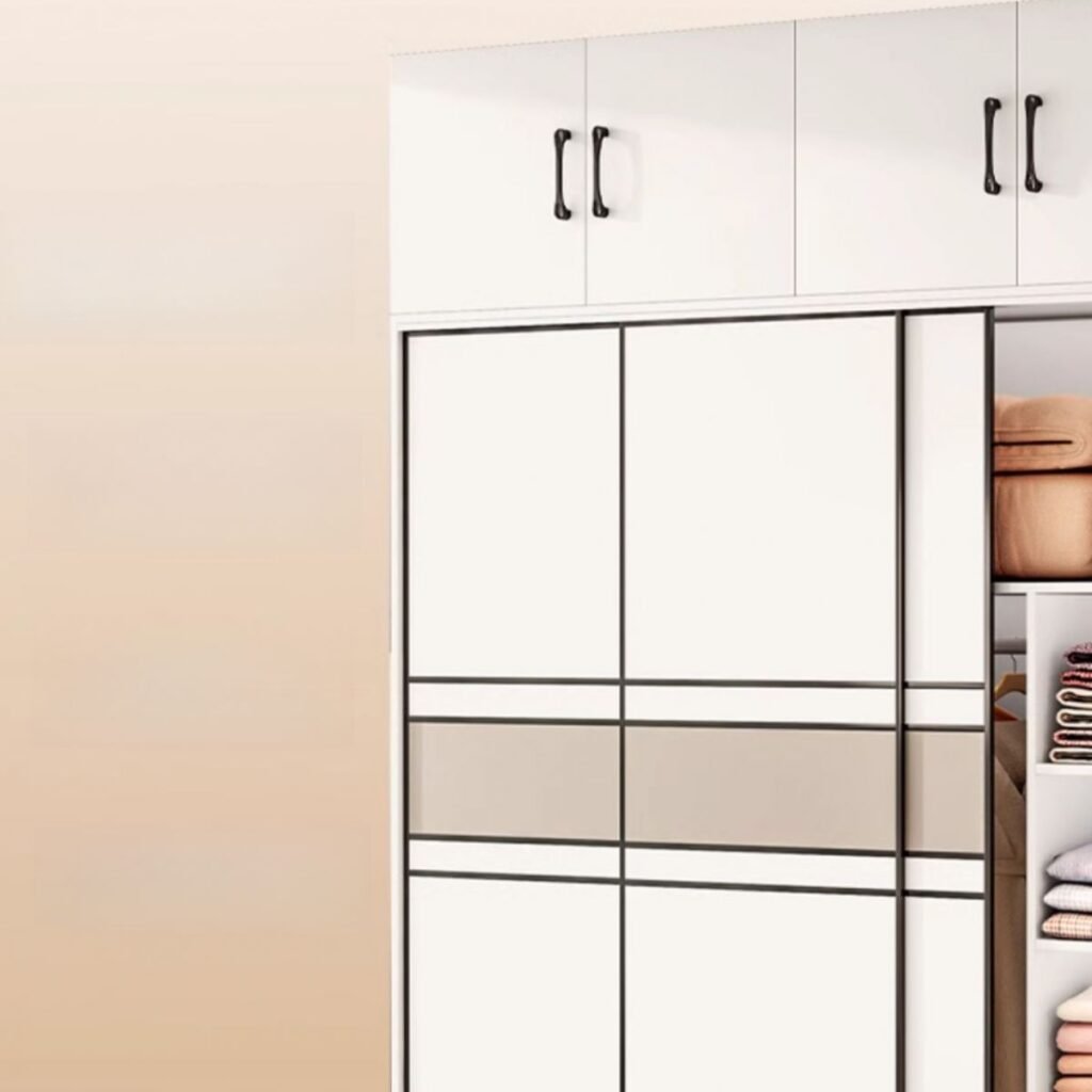 1200x12002 60 Minimalist Wood Independent Wardrobe Closet with 2/3 Soft Close Door, Interior Shelves, and Clothing Rod Armoire