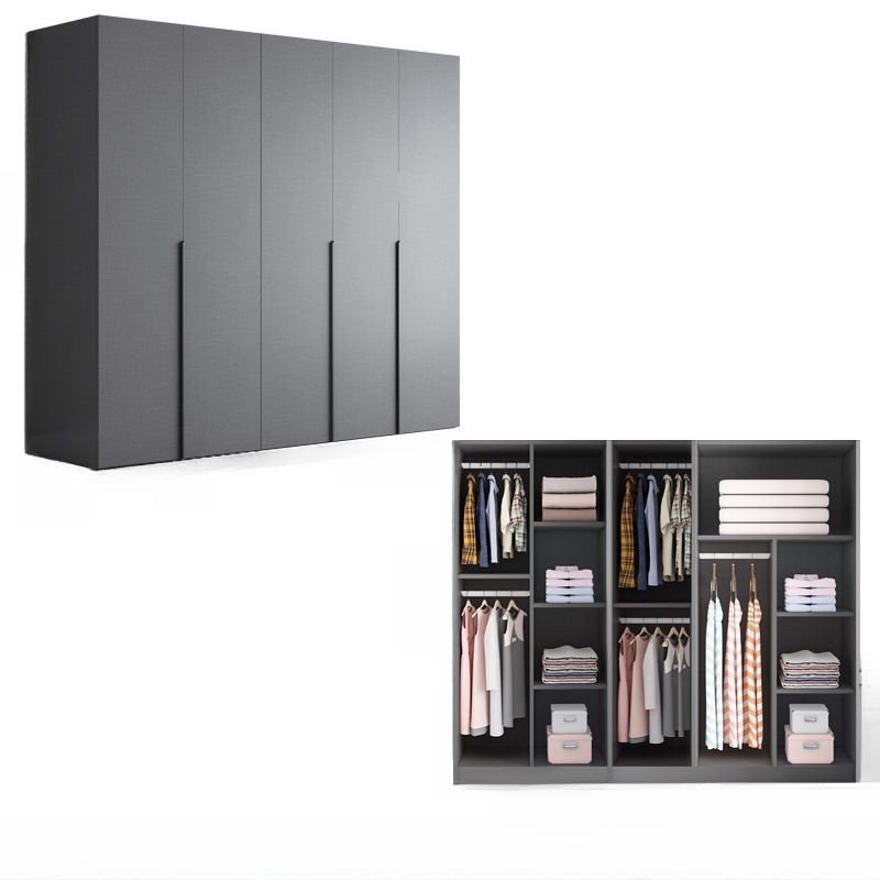 Light Gray Contemporary Reclaimed Wood Wardrobe Almirah with 2/3/4/5 Soft Close Doors, Interior Shelves, and Hanging Rod - Image 3