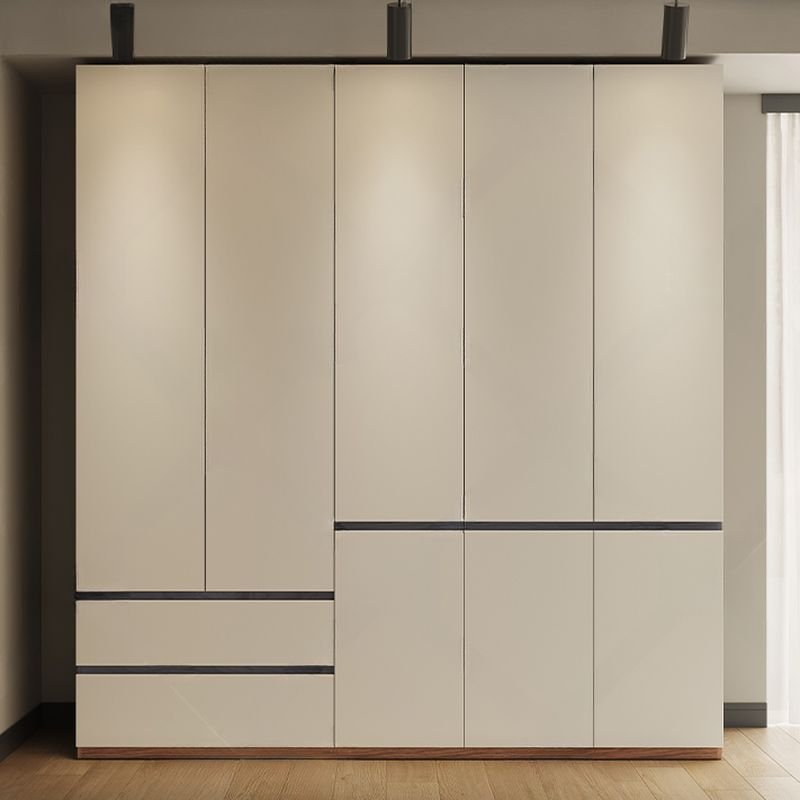 Chic Warm Beige & Wood Grain Wardrobe with Hidden Handles - Premium 94.5" Tall ENF Eco-Friendly Armoire - Image 3