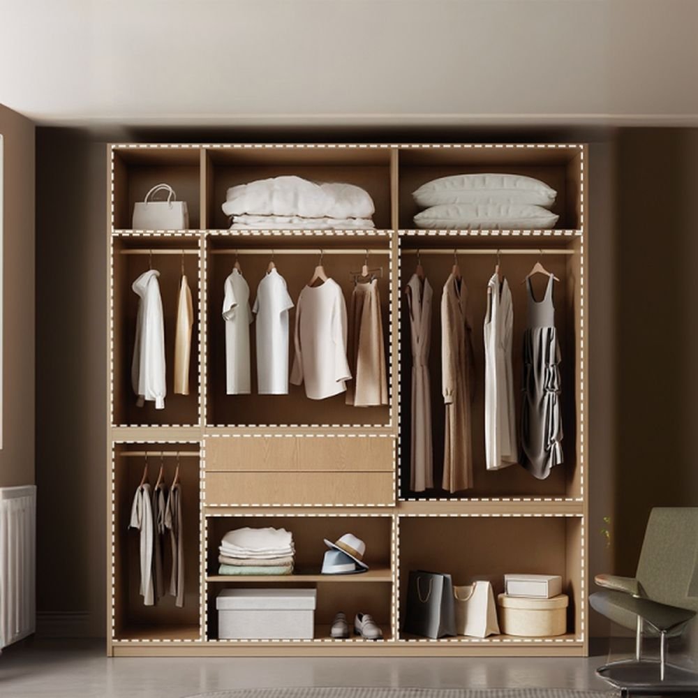 Chic Two-Tone Wood and White Wardrobe with Hidden Handles - Grand 94.5" Tall ENF Eco-Friendly Armoire - Image 4