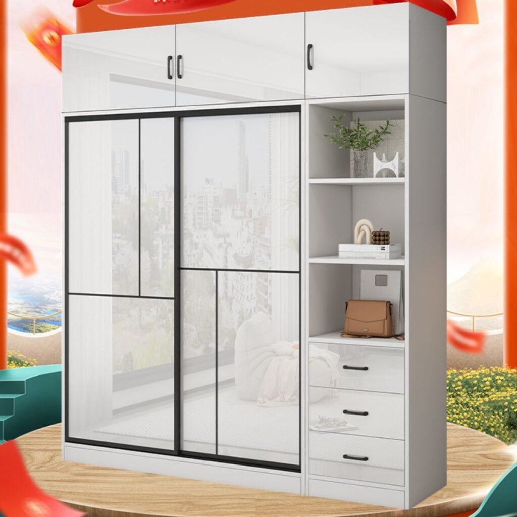 1200x12003 11 Pristine Sliding Sanctuary – Majestic 94.5-Inch All-White Wardrobe with E0-Grade Panels and Integrated Drawers