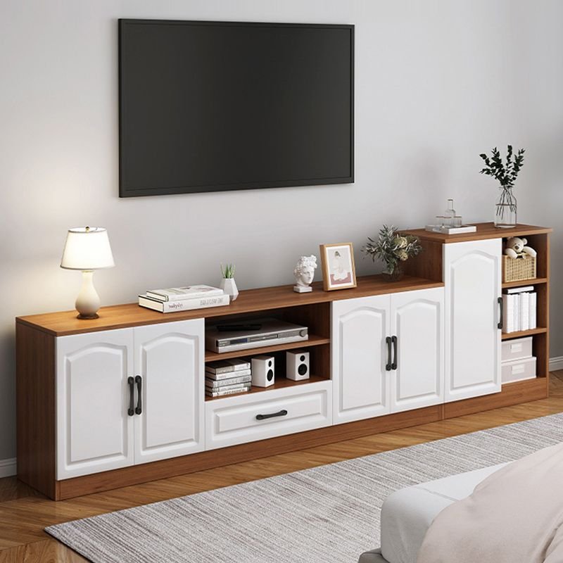 Contemporary Wooden Media Console TV Stand with Drawers and Doors - Image 5