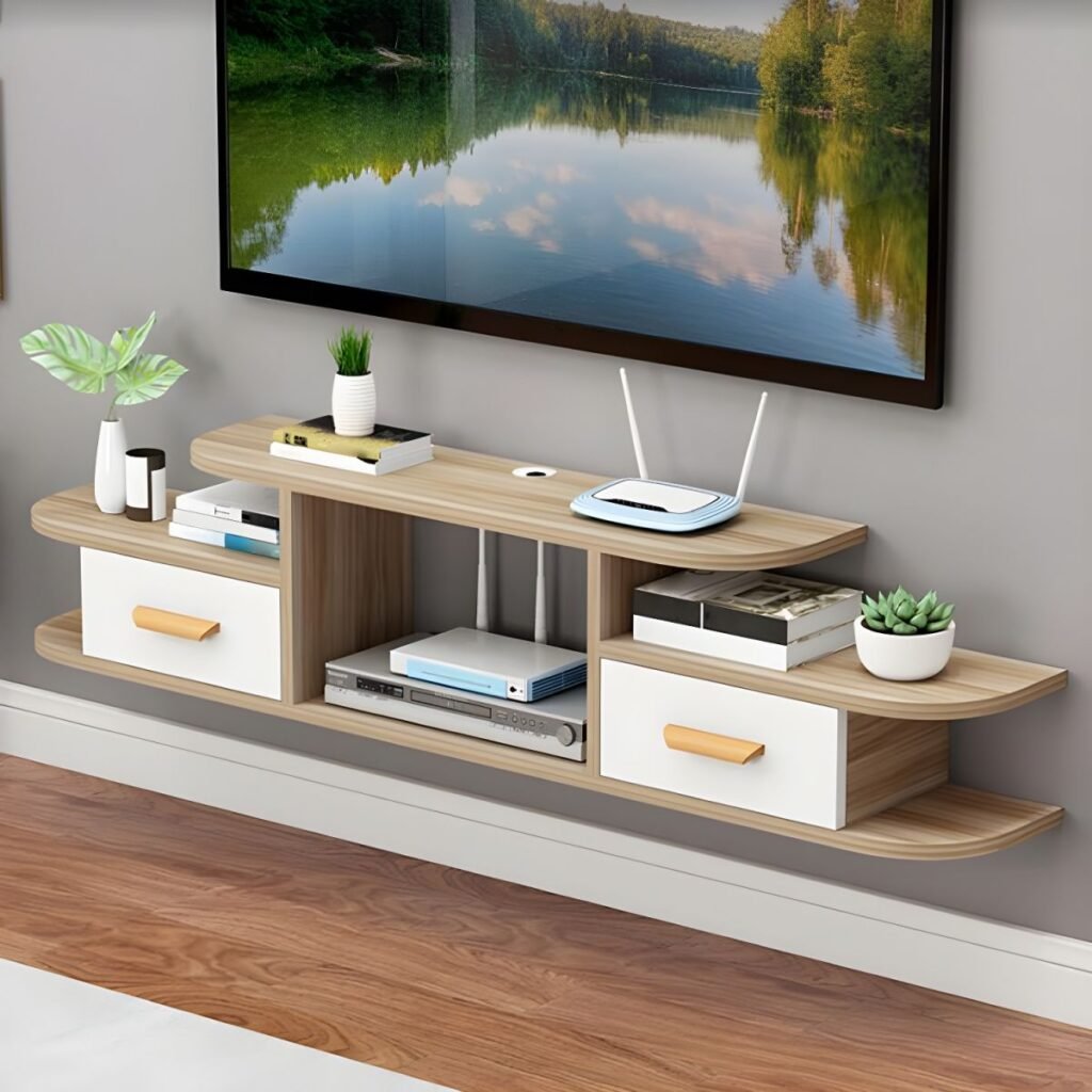 1200x12003 129 Sleek Floating Media Shelf with 2 Drawers, 47 inch Vibrant Wall Mounted TV Stand for Modern Compact Living