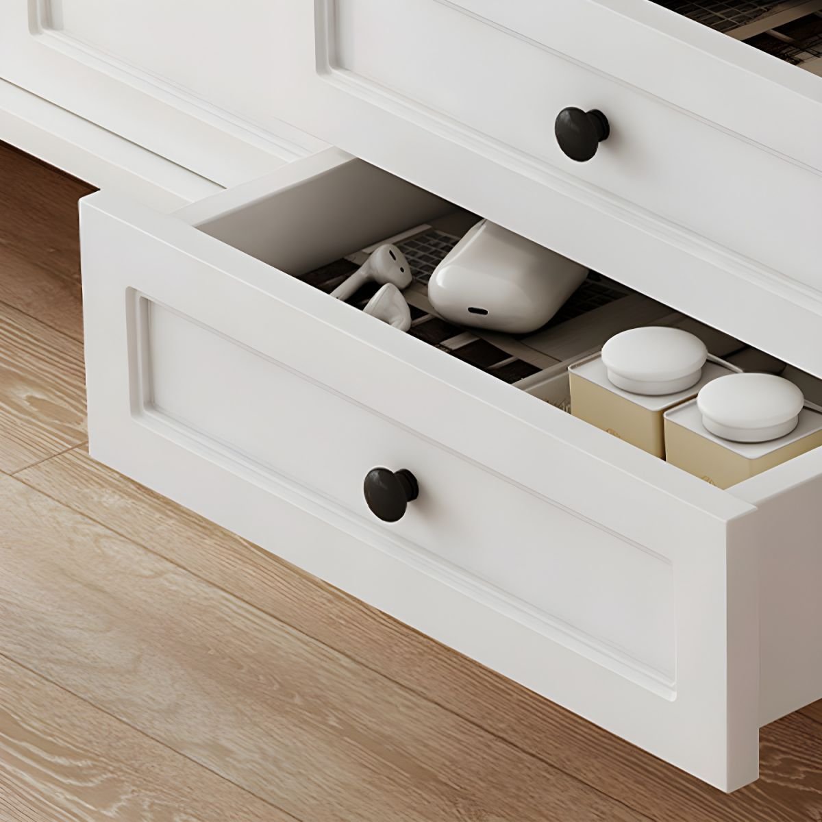 Elegant Midnight Black/White Wood Art Deco TV Stand with 4 Drawers/2-Drawer and 2 Cabinets - Image 4