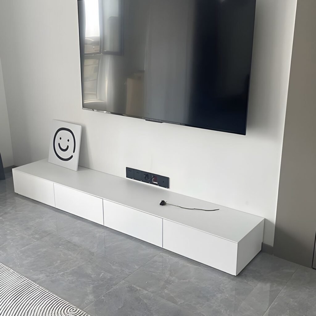 1200x12003 151 Sleek White 3 Drawer Console with Floating Design, Charming 71 inch Media Base for Minimalist Living