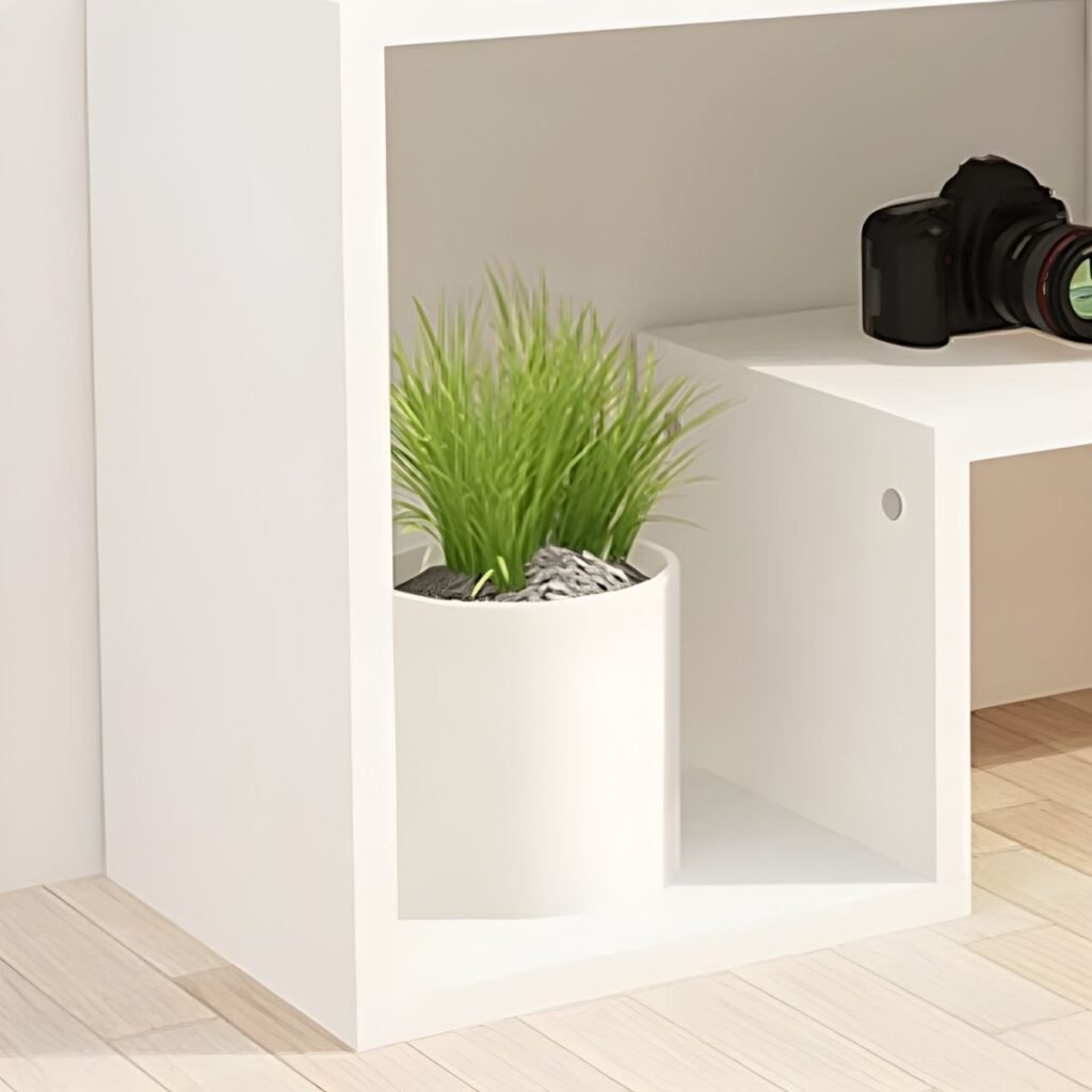1200x12003 158 Open Frame White TV Console, Vibrant 55 inch Low Profile Media Stand for Modern Minimalist Homes