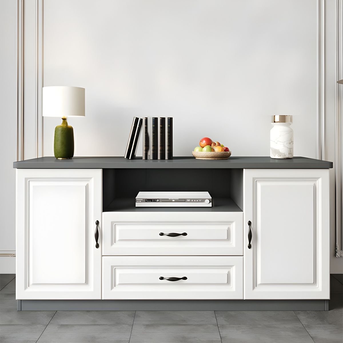 Modern Simple Style Timber Rectangle TV Stand with 2 Cabinets and Visible Storage - Image 4