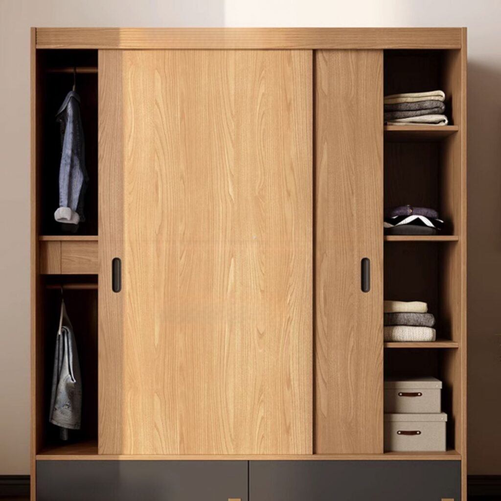 1200x12003 52 Magnificent Grey and Wood Sliding Wardrobe with Extra-Tall 102.5" Vertical Storage - Luxury 20-Style Modular System in 260cm Height