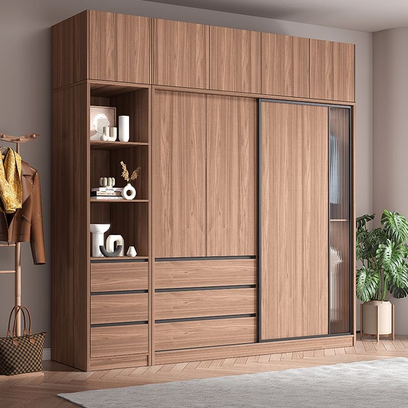 Minimalist Manufactured Wood Wardrobe Closet with Interior Shelves and Clothing Rod - Image 4