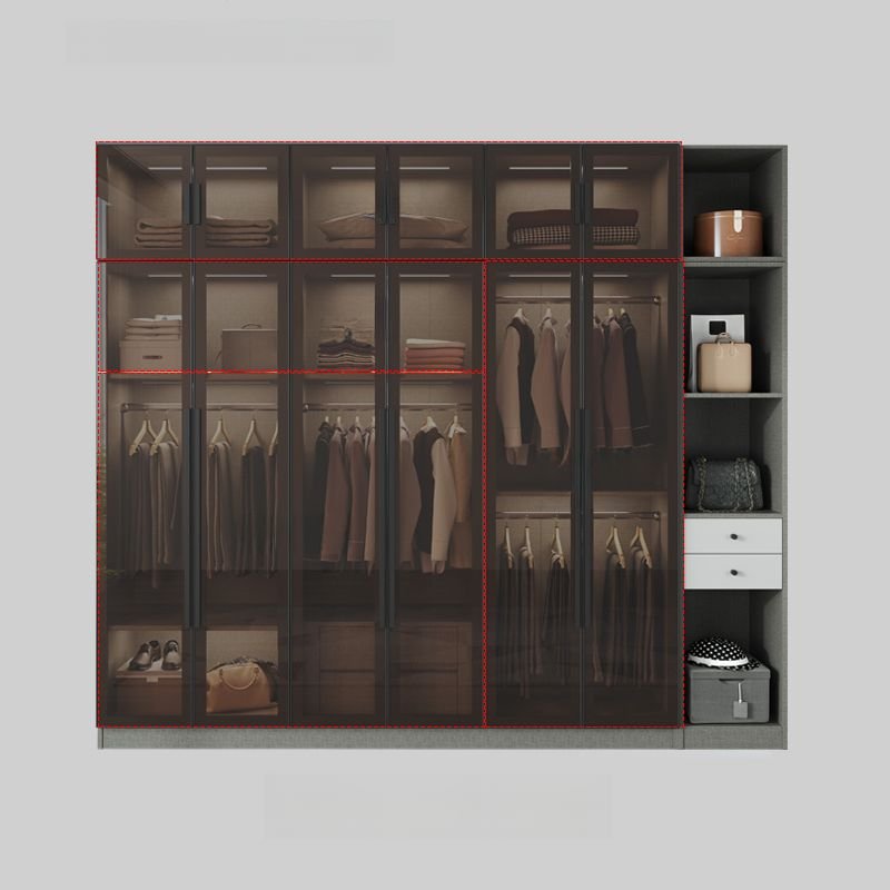 Elegant Dark Grey Glass Wardrobe with Integrated LED Lighting, 96" High Luxury Armoire featuring 3C Tempered Glass & Soft-Close Drawers - Image 5