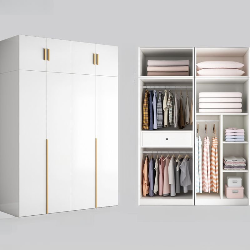 Light Gray Contemporary Reclaimed Wood Wardrobe Almirah with 2/3/4/5 Soft Close Doors, Interior Shelves, and Hanging Rod - Image 4