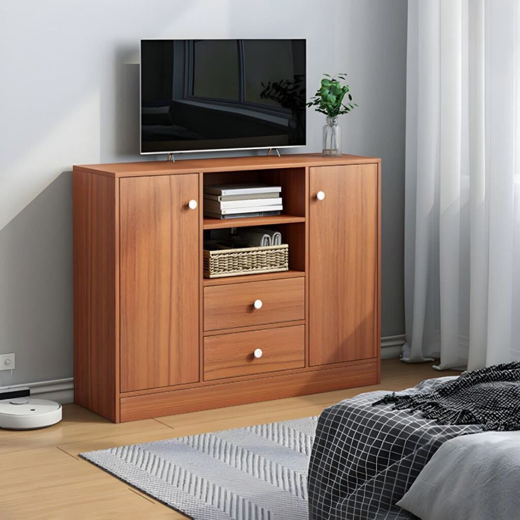 1200x12004 122 Elegant Tall White Wood TV Stand with 2 Drawers and Cabinets, 40 inch Compact High Media Console for Bedroom and Small Living Room
