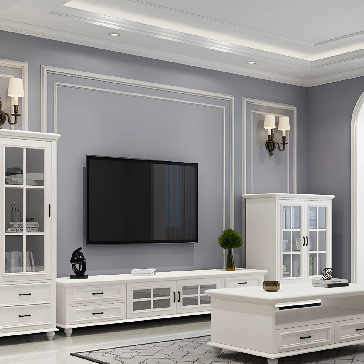 2 Tiers & 2-Door Rectangle Matte Solid Wood+Manufactured Wood Adjustable Shelf TV Stand for Living Room - Image 5