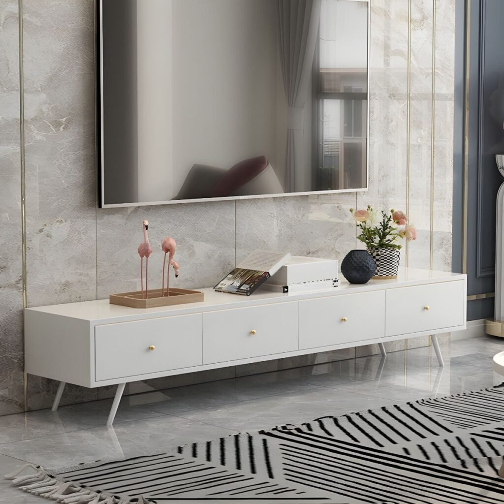 1200x12004 125 Elegant White 4 Drawer TV Stand featuring Modern Minimalist Design, 79 inch Large Media Console for Luxury Living