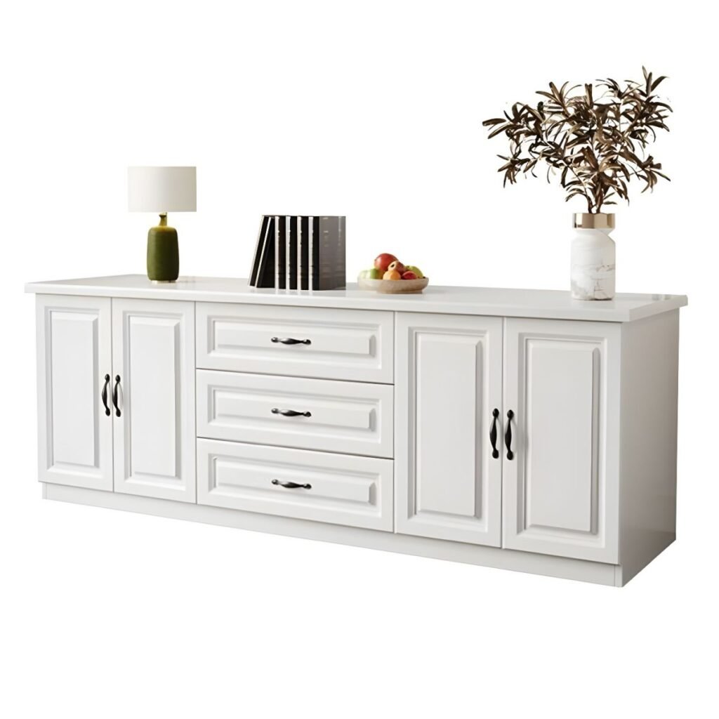 1200x12004 129 Classic White Compact TV Stand with 3 Drawers, 39 inch Charming European Media Console for Cozy Bedroom Luxury