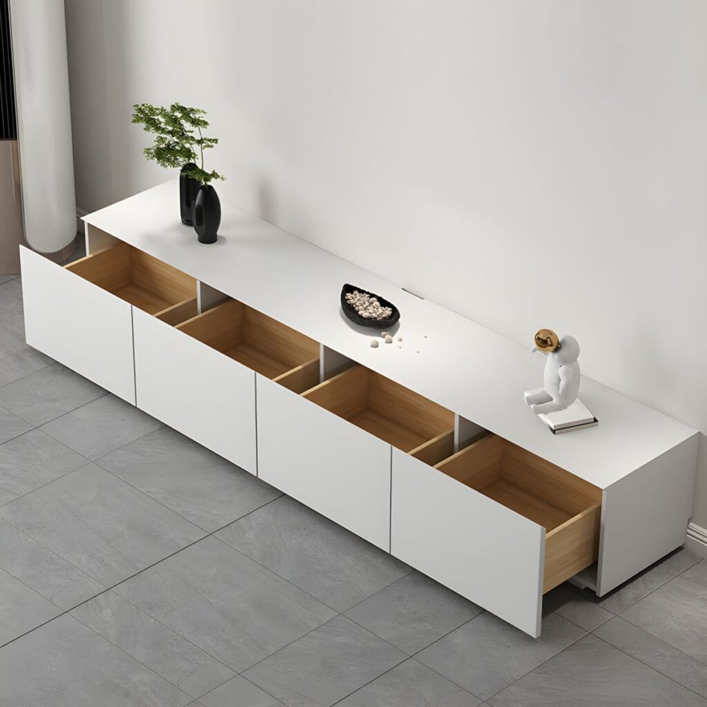 1200x12004 130 Chic White Gas Lift TV Stand with Hidden Handles, 59 inch Sophisticated Media Console for Modern Luxury Living