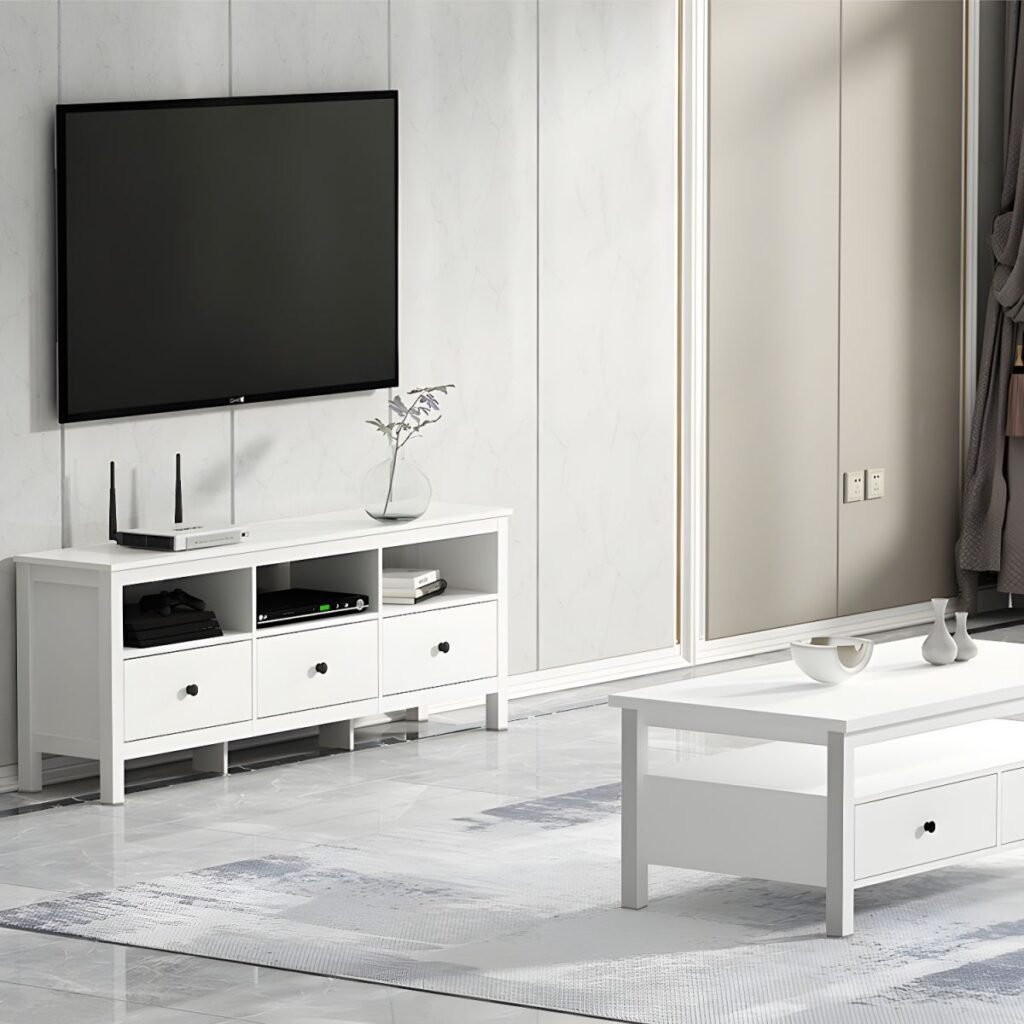 1200x12004 135 Matte White Modern TV Stand with Versatile Sizes, Sophisticated 47-94 inch Media Console for Elegant Living Sets