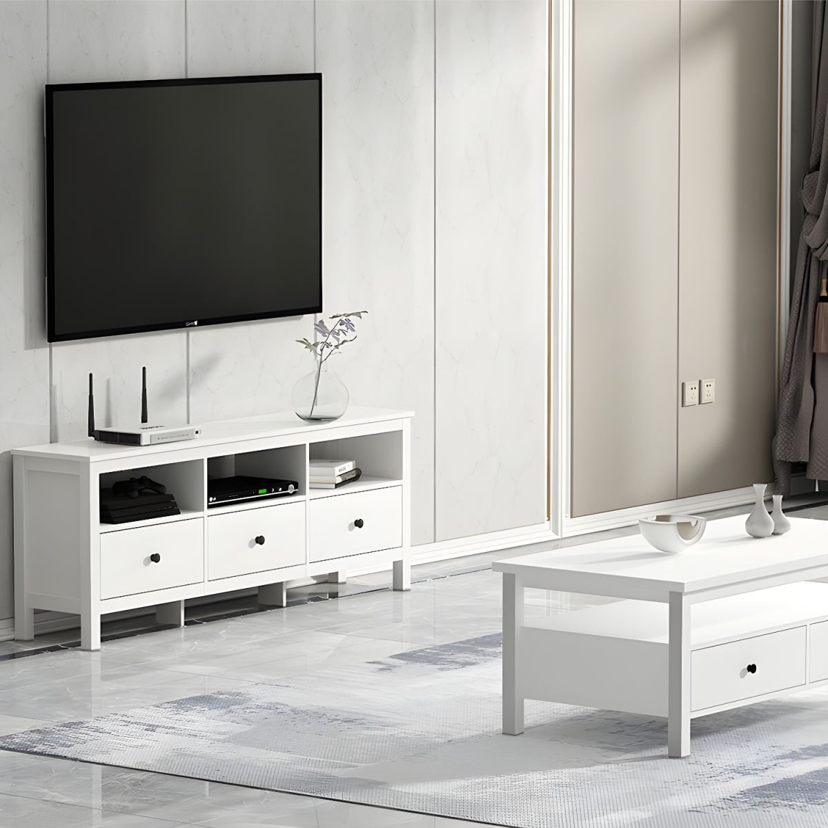 Modern Simple Style Reclaimed Wood TV Stand with Shelf, Drawers, Storage Cabinet, and Open-air Storage - Image 5