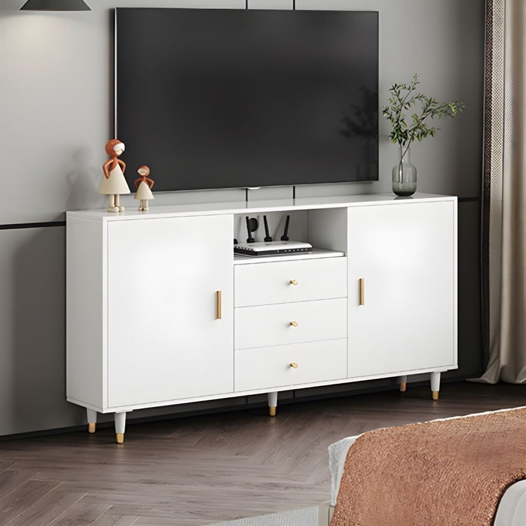 1200x12004 144 Sleek Grey White Media Base with 2 Drawers, Exquisite 51 inch Wall Mounted Console for Cozy Master Bedrooms