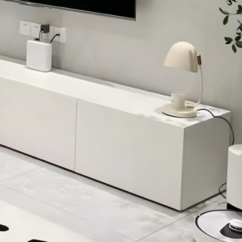 1200x12004 145 Sleek White 3 Drawer Console with Floating Design, Charming 71 inch Media Base for Minimalist Living