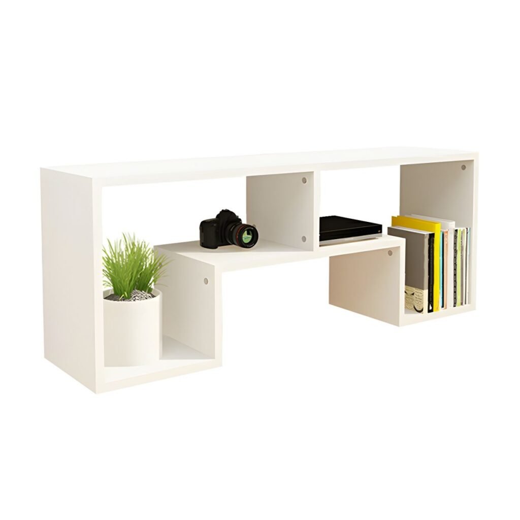1200x12004 151 Open Frame White TV Console, Vibrant 55 inch Low Profile Media Stand for Modern Minimalist Homes