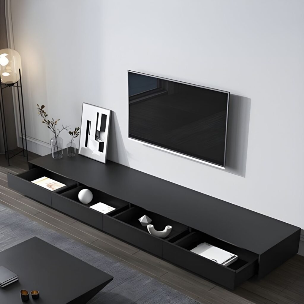 1200x12004 155 Low Profile Black Wood Console | Sleek Stand