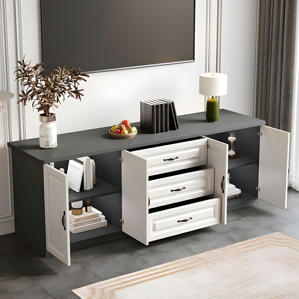 Modern Simple Style Timber Rectangle TV Stand with 2 Cabinets and Visible Storage - Image 5