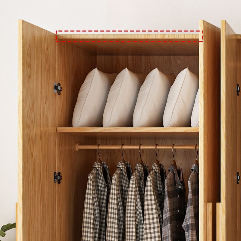 Modern Natural Wood Wardrobe Armoire with Sliding Doors, Drawers, and Shelves - Image 6