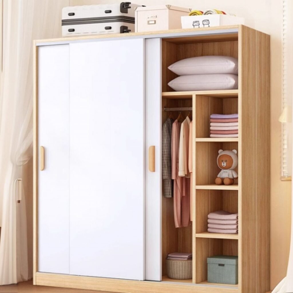 1200x12004 51 Elegant Oak and Grey Sliding Closet with Top Storage - Compact 71" Modern Wardrobe in 5 Essential Styles