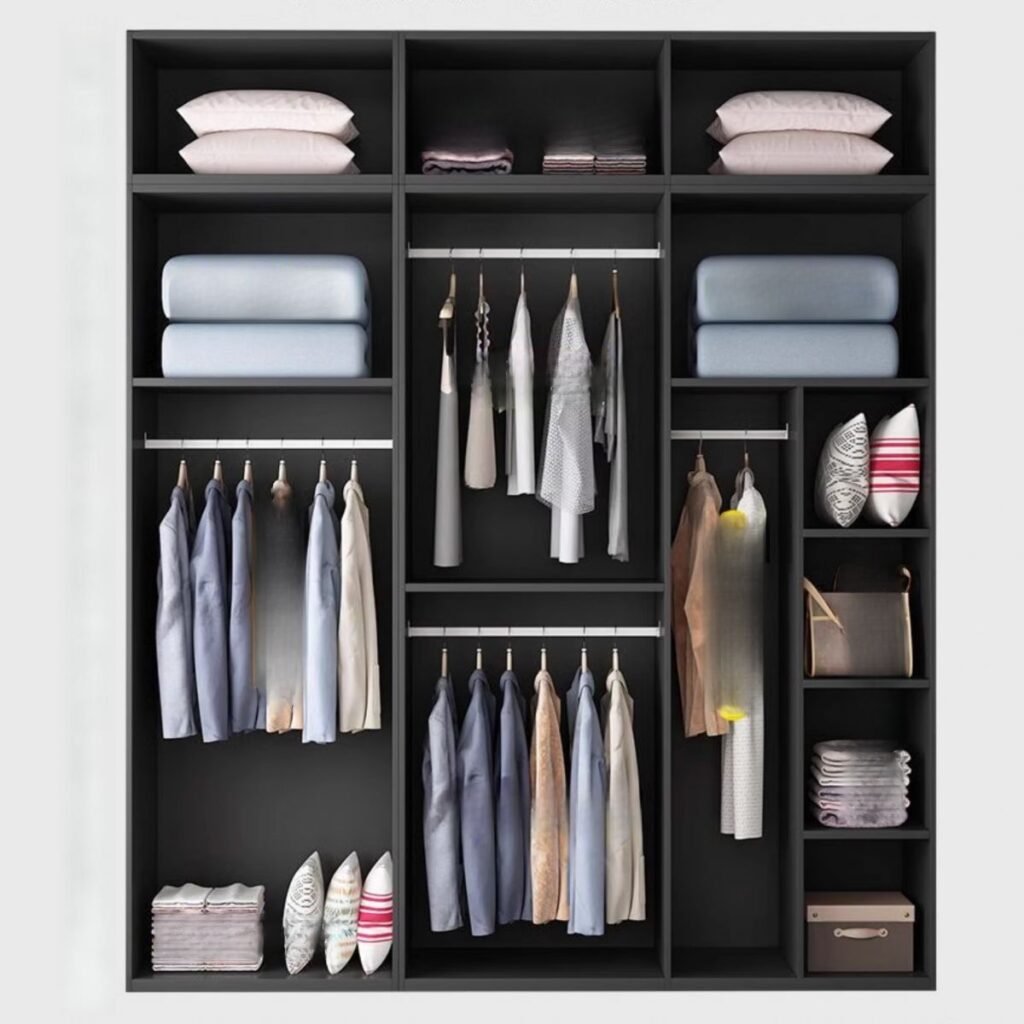 1200x12004 89 Light Gray Modern Manufactured Wood Wardrobe with 6 Soft Close Doors, Interior Shelves, and Hanging Rod Armoire