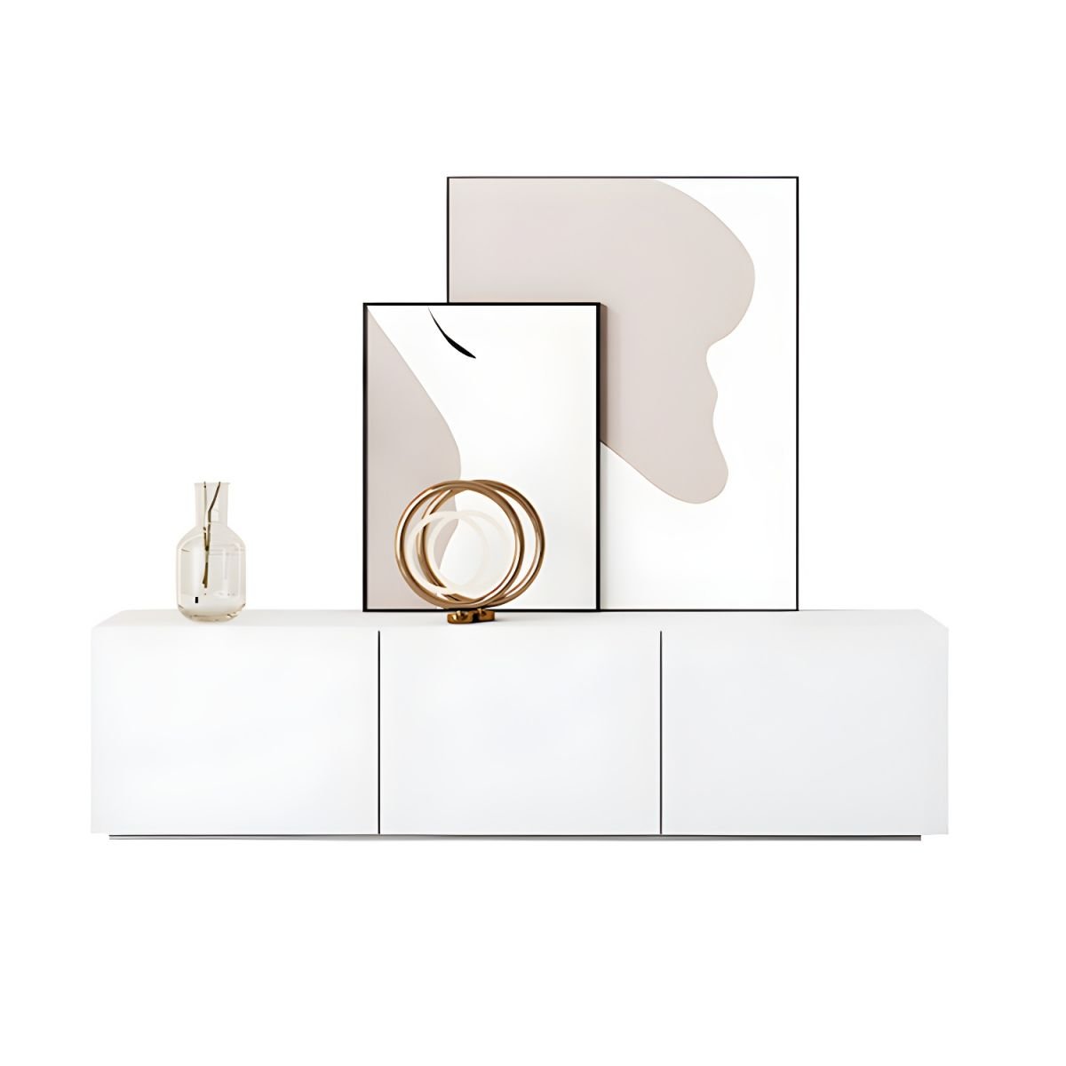 White Art Deco Wooden TV Stand with 4/3 Drawers and Cable Management - Image 6