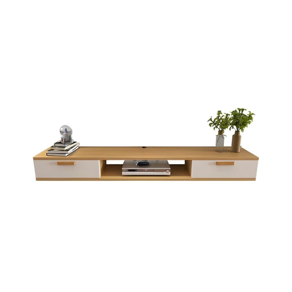 1200x12005 113 Natural Color Lumber TV Stand with Exposed Storage, Shelf, 2-Drawer & Cable Management