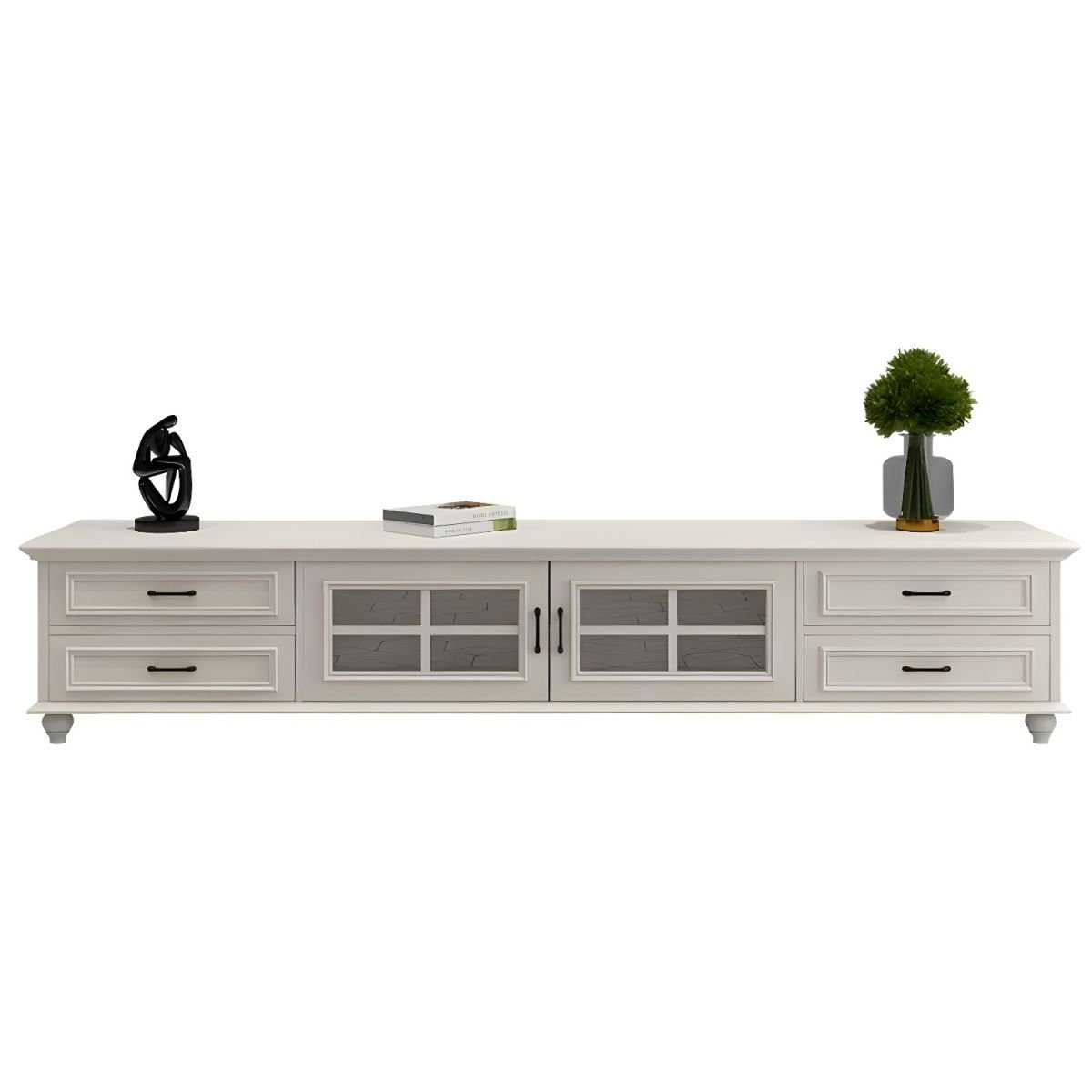 2 Tiers & 2-Door Rectangle Matte Solid Wood+Manufactured Wood Adjustable Shelf TV Stand for Living Room - Image 6