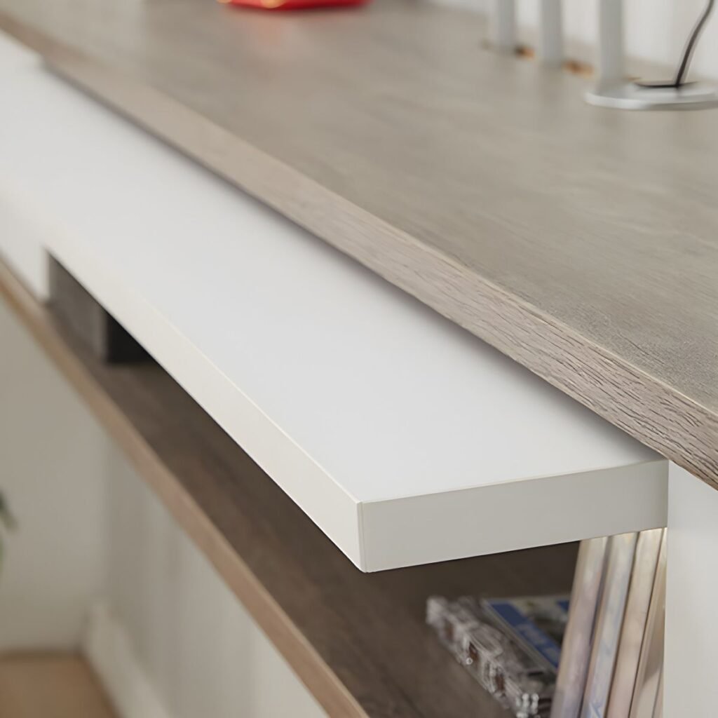 1200x12005 115 Sleek Floating Grey White TV Stand with 2 Drawers, 40 inch Wall Mounted Media Console in Tricolor Wood Finish