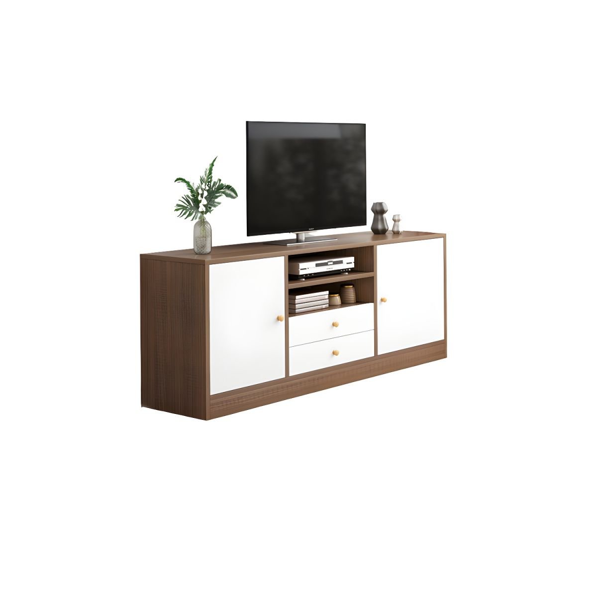 Modern Simple Style Lumber TV Stand with Shelf, 3 Cabinets, and Uncovered Storage - Image 6