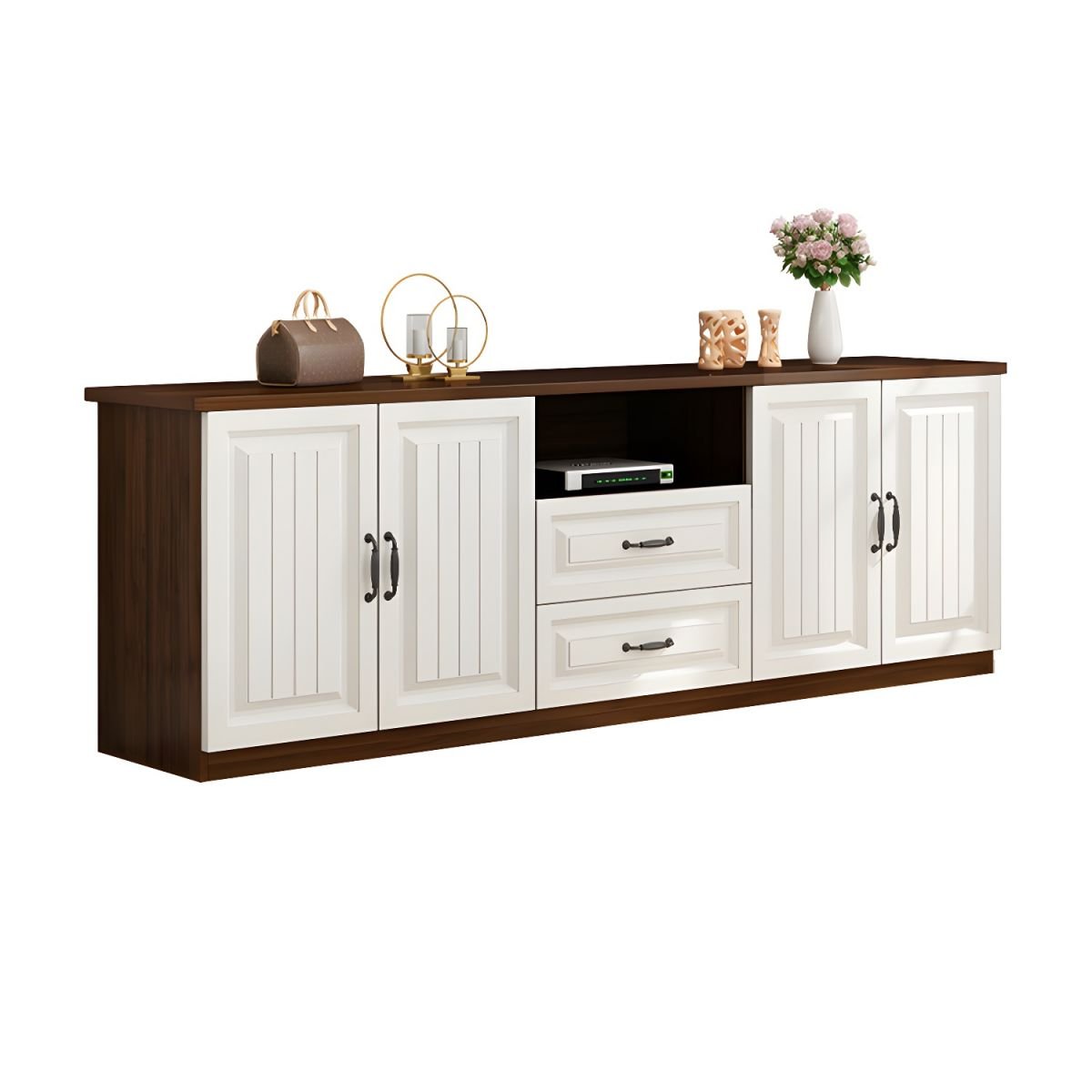 Simplistic Lumber TV Stand with Shelf, 2 Drawers, and 4 Cabinets Featuring Accessible Storage - Image 5