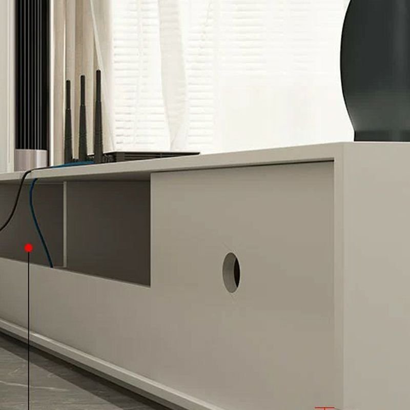 White Art Deco Wooden TV Stand with Shelf, 2 Drawers, 2 Cabinets, and Cable Management - Image 5