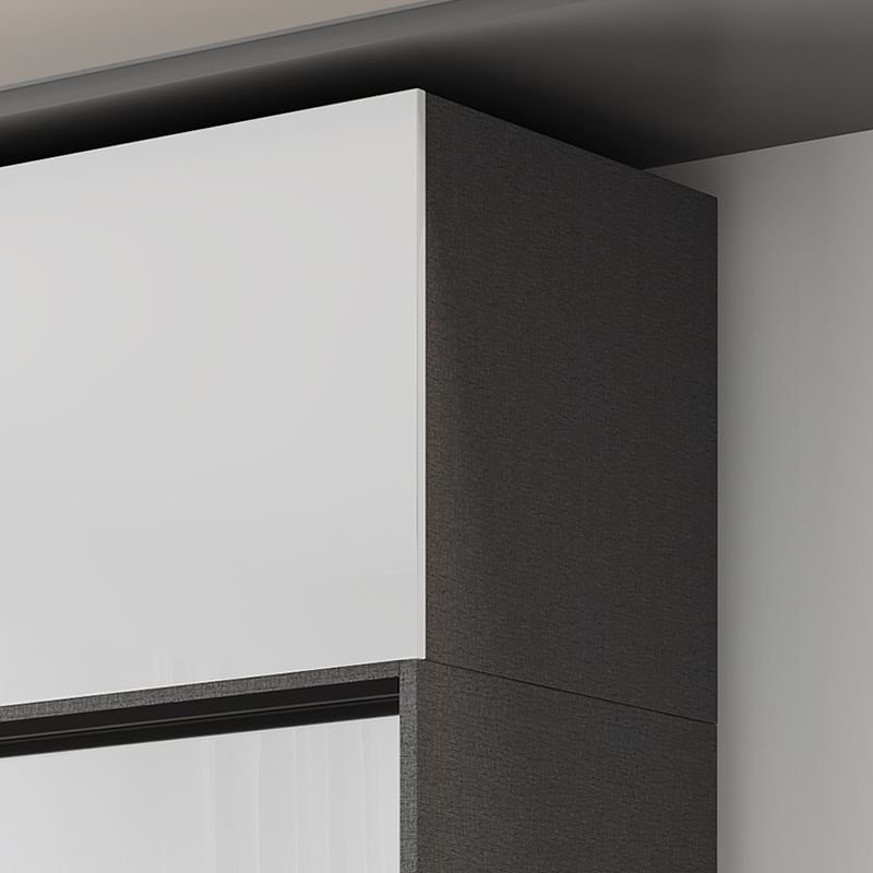 Exquisite Anthracite Fusion – Radiant 94.5-Inch Hybrid Wardrobe with White Sliding Panels and Side Drawer Module - Image 6