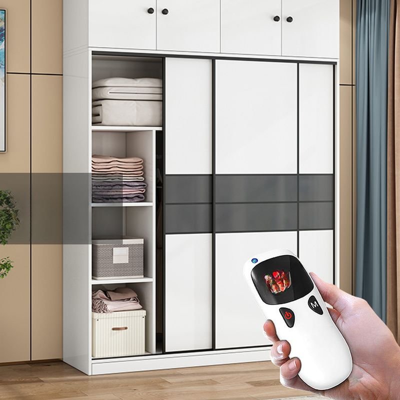 White Modish Wooden Armoire Cabinet with Soft Close Drawer, Soft Close Door, Interior Shelves, and Clothing Rod - Image 7